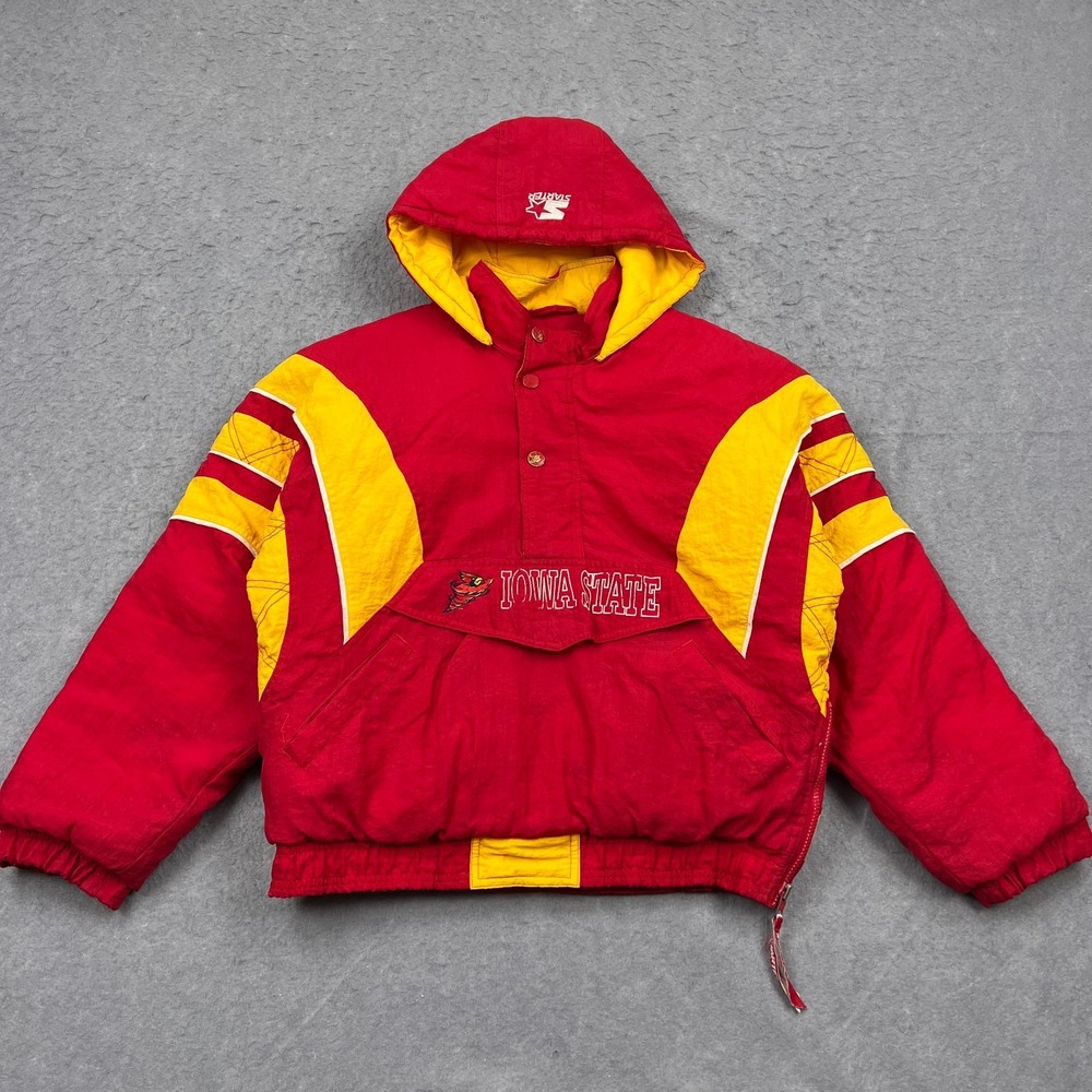 VTG Starter Jacket Iowa‎ State Cyclones Men's Large Red 1/2 Zip Pullover Puffer